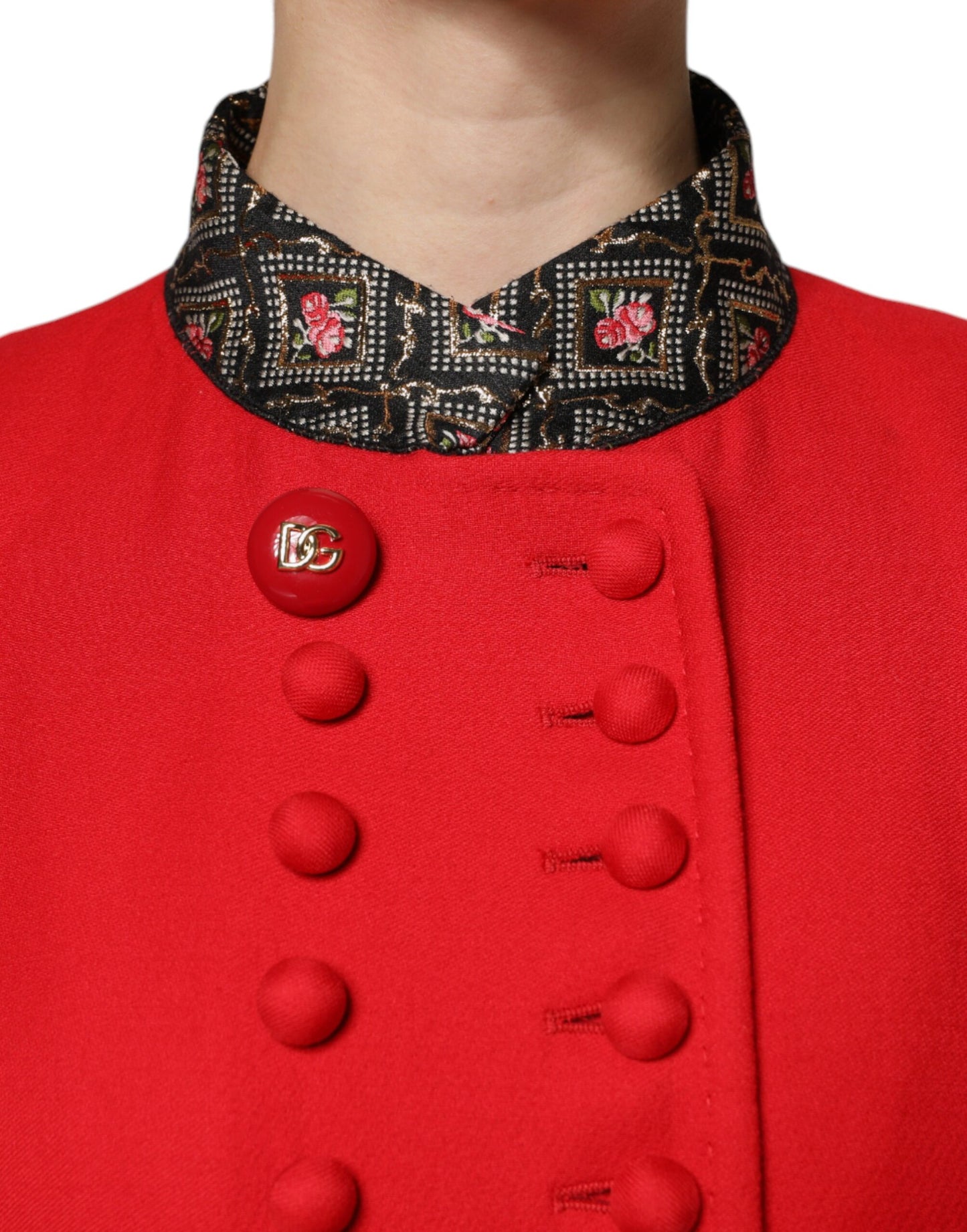 Dolce &amp; Gabbana Rote Jacquard-Trenchcoat-Jacke aus Wolle für Damen