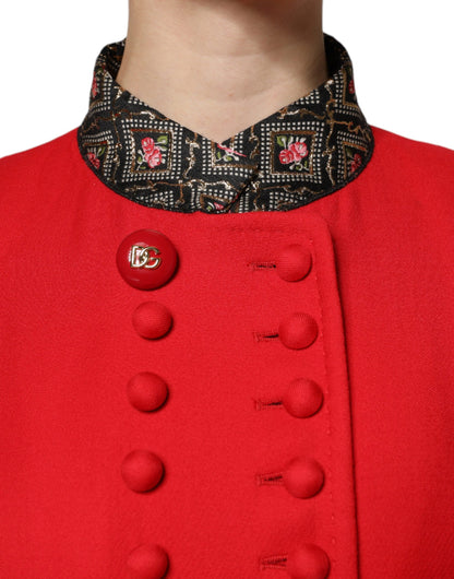 Dolce &amp; Gabbana Rote Jacquard-Trenchcoat-Jacke aus Wolle für Damen