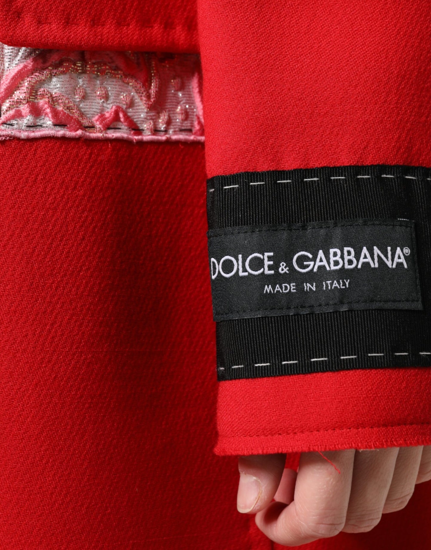 Dolce &amp; Gabbana Rote Jacquard-Trenchcoat-Jacke aus Wolle für Damen