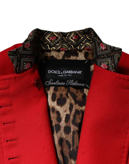 Dolce &amp; Gabbana Rote Jacquard-Trenchcoat-Jacke aus Wolle für Damen