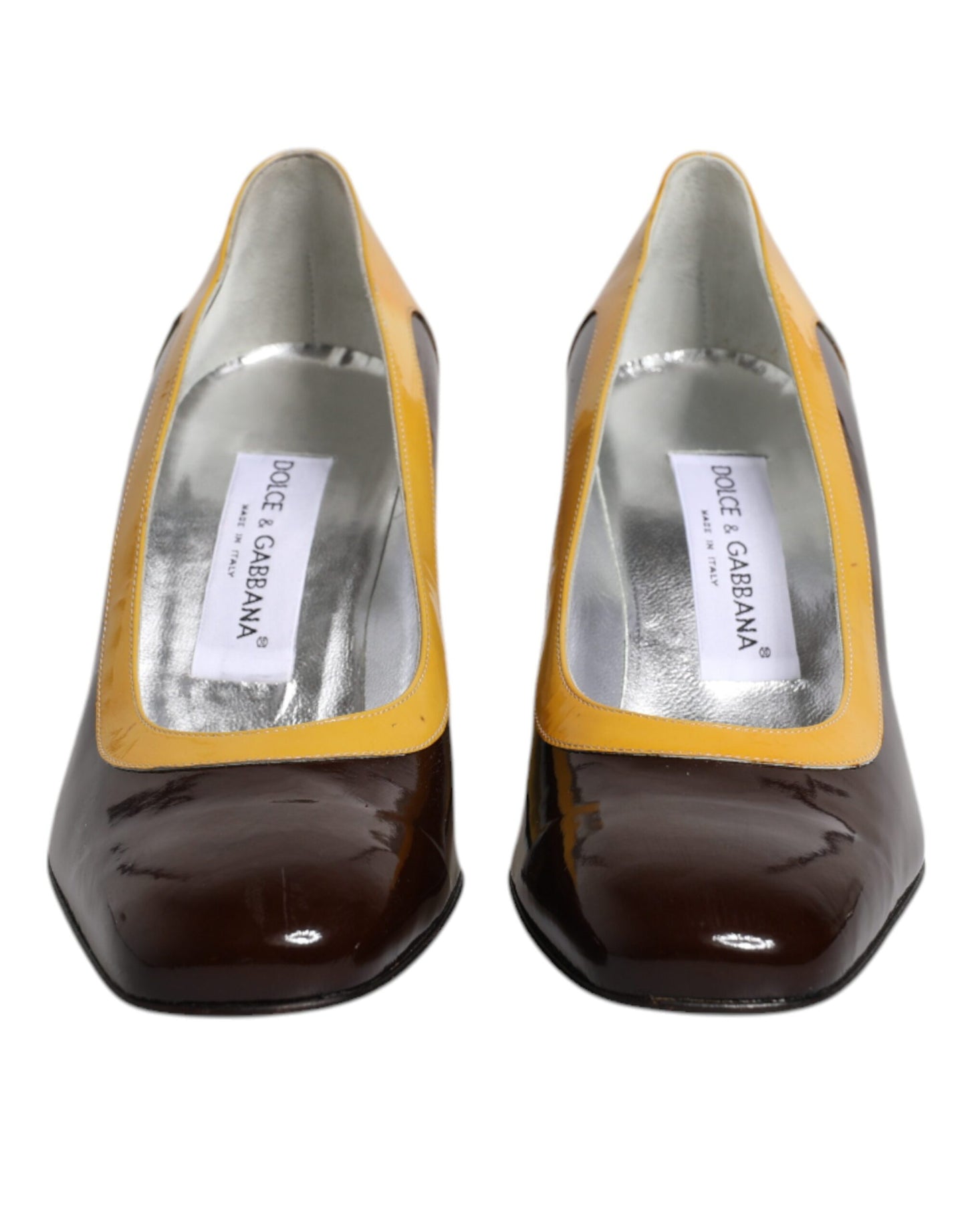 Dolce &amp; Gabbana – Pumps aus Leder mit Blockabsatz in Gelb-Braun