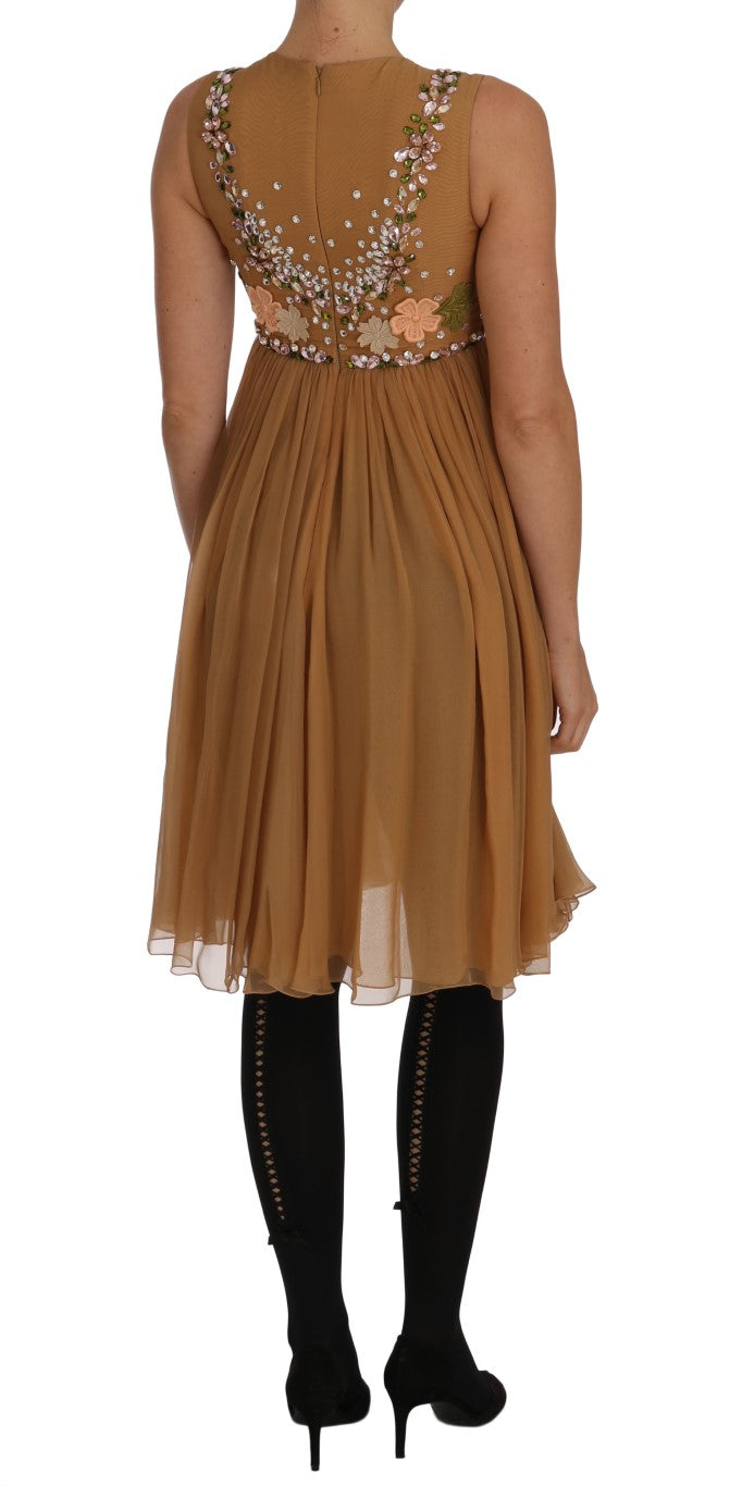 Dolce &amp; Gabbana – A-Linien-Kleid aus goldener Seide mit Kristallen