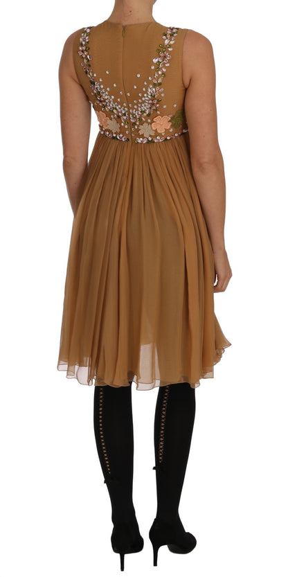 Dolce &amp; Gabbana – A-Linien-Kleid aus goldener Seide mit Kristallen