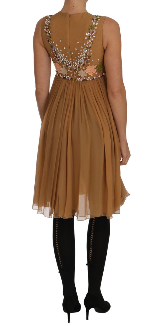 Dolce &amp; Gabbana – A-Linien-Kleid aus goldener Seide mit Kristallen