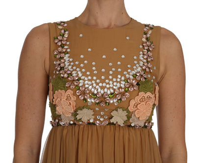 Dolce &amp; Gabbana – A-Linien-Kleid aus goldener Seide mit Kristallen