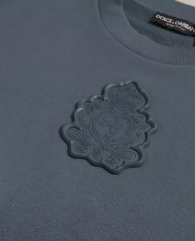 Dolce &amp; Gabbana Blauer Baumwollpullover mit Logo-Aufnäher und Rundhalsausschnitt für Herren