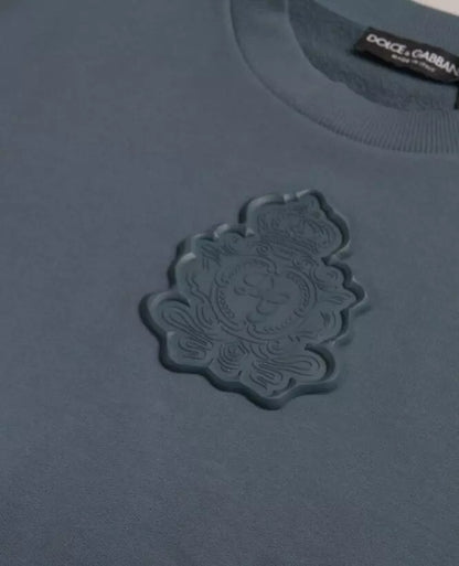 Dolce &amp; Gabbana Blauer Baumwollpullover mit Logo-Aufnäher und Rundhalsausschnitt für Herren