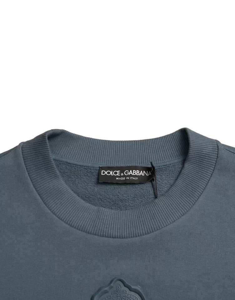Dolce &amp; Gabbana Blauer Baumwollpullover mit Logo-Aufnäher und Rundhalsausschnitt für Herren