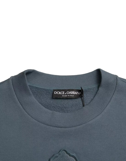 Dolce &amp; Gabbana Blauer Baumwollpullover mit Logo-Aufnäher und Rundhalsausschnitt für Herren