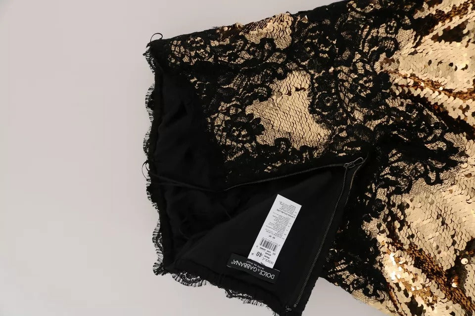 Dolce &amp; Gabbana – Trägerloses Spitzenkleid in Gold mit Paillettenverzierung