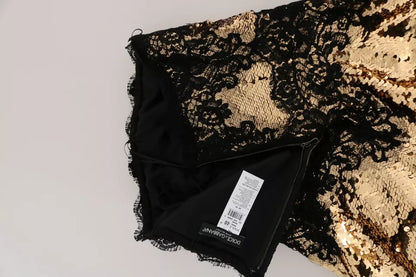 Dolce &amp; Gabbana – Trägerloses Spitzenkleid in Gold mit Paillettenverzierung