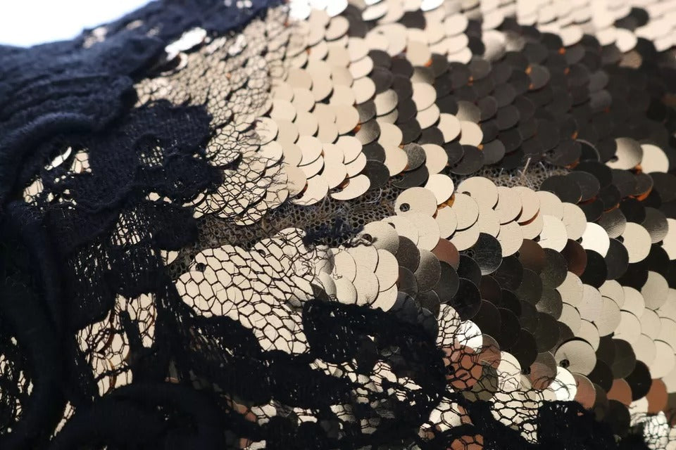 Dolce &amp; Gabbana – Trägerloses Spitzenkleid in Gold mit Paillettenverzierung