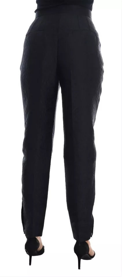 Dolce &amp; Gabbana – Schwarze, geblümte Brokathose mit hoher Taille