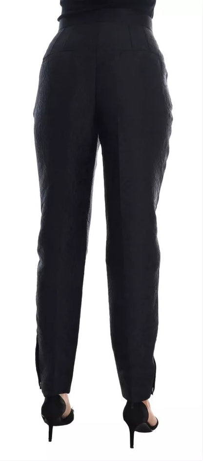 Dolce &amp; Gabbana – Schwarze, geblümte Brokathose mit hoher Taille