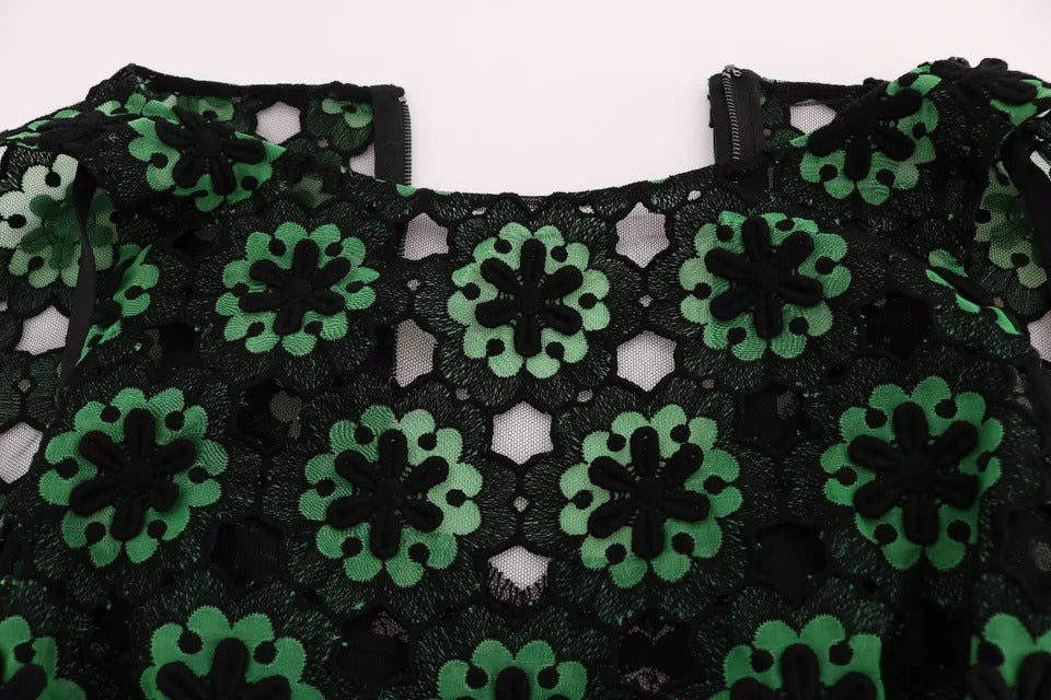 Dolce &amp; Gabbana – Grünes Ricamo-A-Linien-Etuikleid mit Blumenmuster