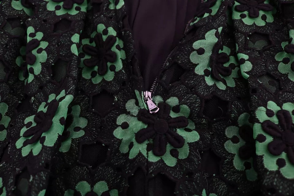 Dolce &amp; Gabbana – Grünes Ricamo-A-Linien-Etuikleid mit Blumenmuster