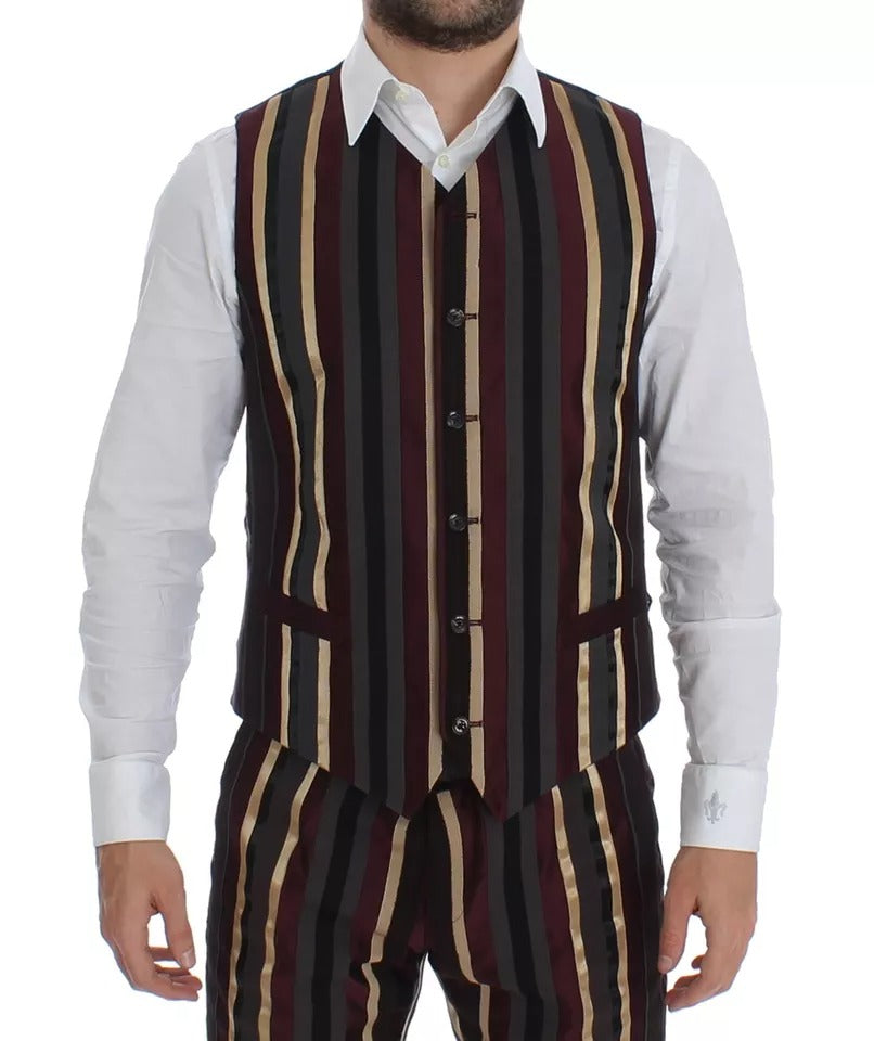 Dolce &amp; Gabbana – Dreiteiliger, schmal geschnittener Westenanzug mit mehrfarbigen Streifen