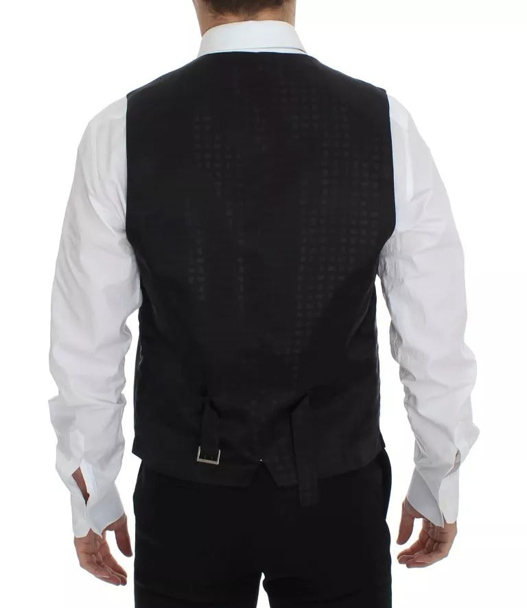 Dolce &amp; Gabbana Schwarzes Woll-Seidenkleid, Weste, Jacke, Weste