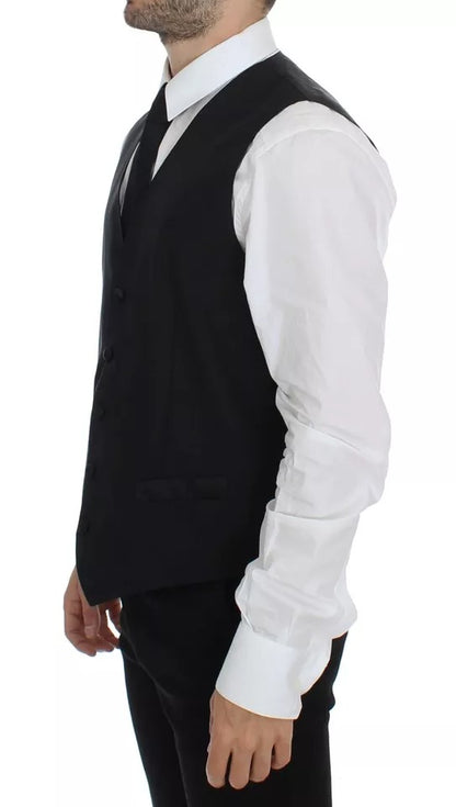 Dolce &amp; Gabbana Schwarzes Woll-Seidenkleid, Weste, Jacke, Weste