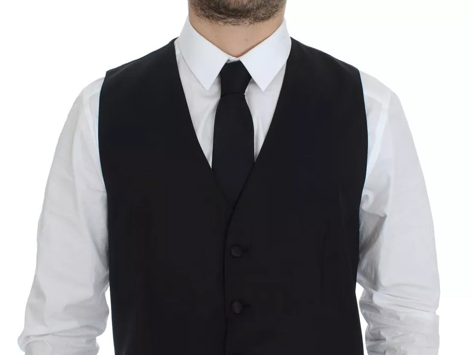 Dolce &amp; Gabbana Schwarzes Woll-Seidenkleid, Weste, Jacke, Weste