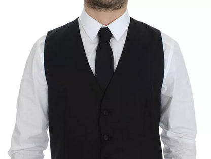 Dolce &amp; Gabbana Schwarzes Woll-Seidenkleid, Weste, Jacke, Weste