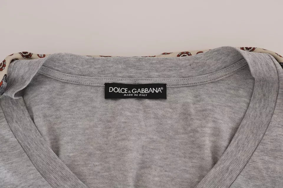Dolce &amp; Gabbana Graues T-Shirt mit Eulen-Seidenschal aus Baumwolle