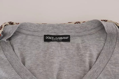 Dolce &amp; Gabbana Graues T-Shirt mit Eulen-Seidenschal aus Baumwolle