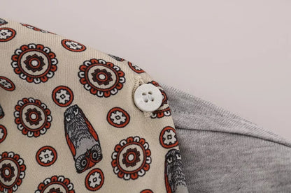 Dolce &amp; Gabbana Graues T-Shirt mit Eulen-Seidenschal aus Baumwolle