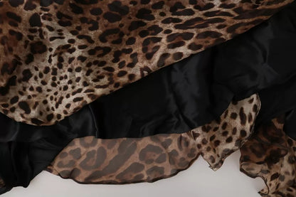 Dolce &amp; Gabbana – Gerüschtes Maxikleid aus Seidenchiffon im Meerjungfrauenstil mit Leopardenmuster in Braun