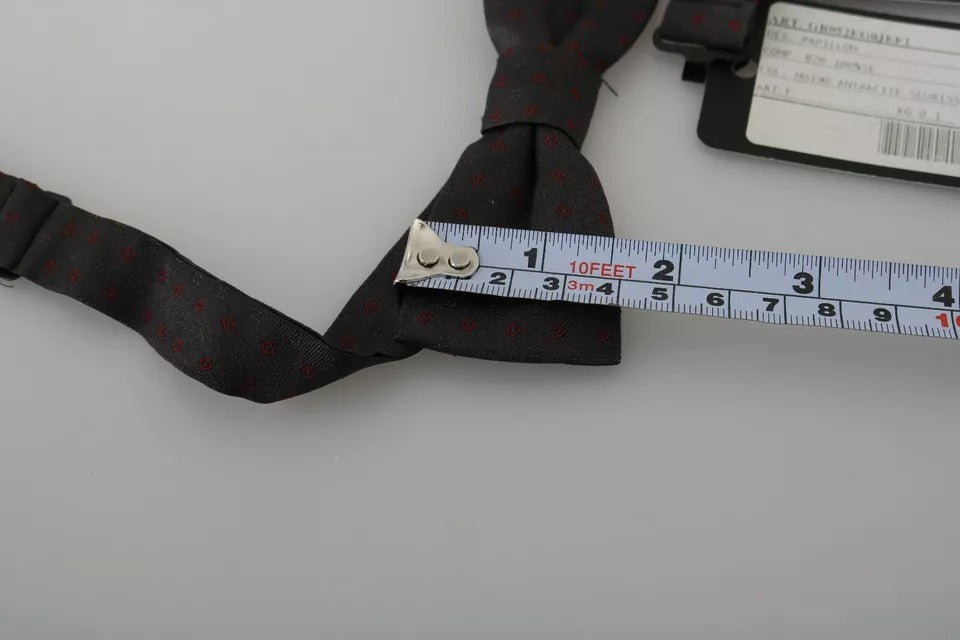 Dolce &amp; Gabbana – Grau gepunktete, verstellbare Seidenfliege