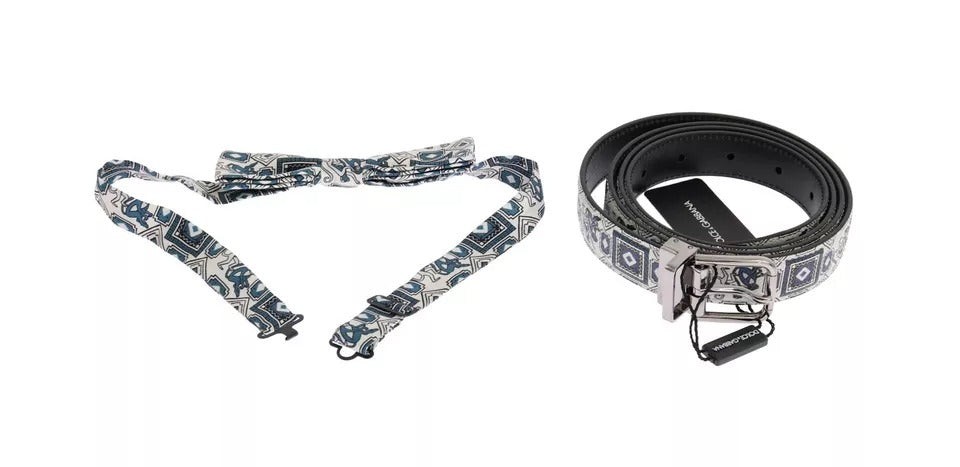 Dolce &amp; Gabbana – Geschenkbox-Set mit weiß-blauem Seidengürtel und Fliege