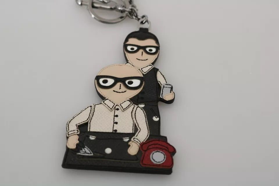 Dolce &amp; Gabbana Silberner Leder-Schlüsselanhänger mit Dominico Stefano #DGFAMILY-Logo