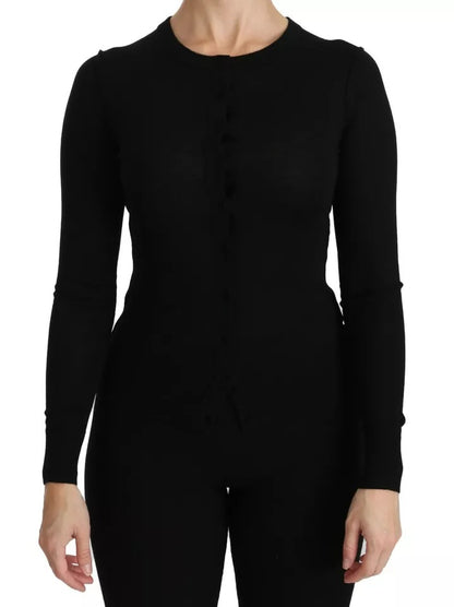 Dolce &amp; Gabbana – Schwarzes Langarm-Top aus Schurwolle, Bluse