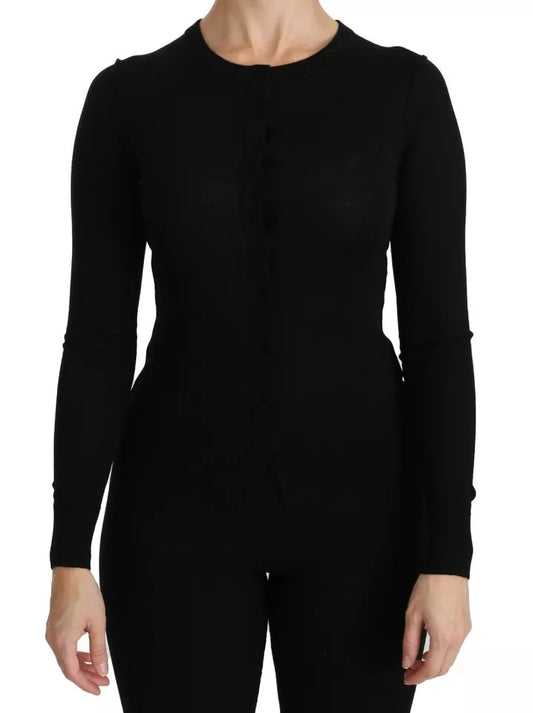 Dolce &amp; Gabbana – Schwarzes Langarm-Top aus Schurwolle, Bluse