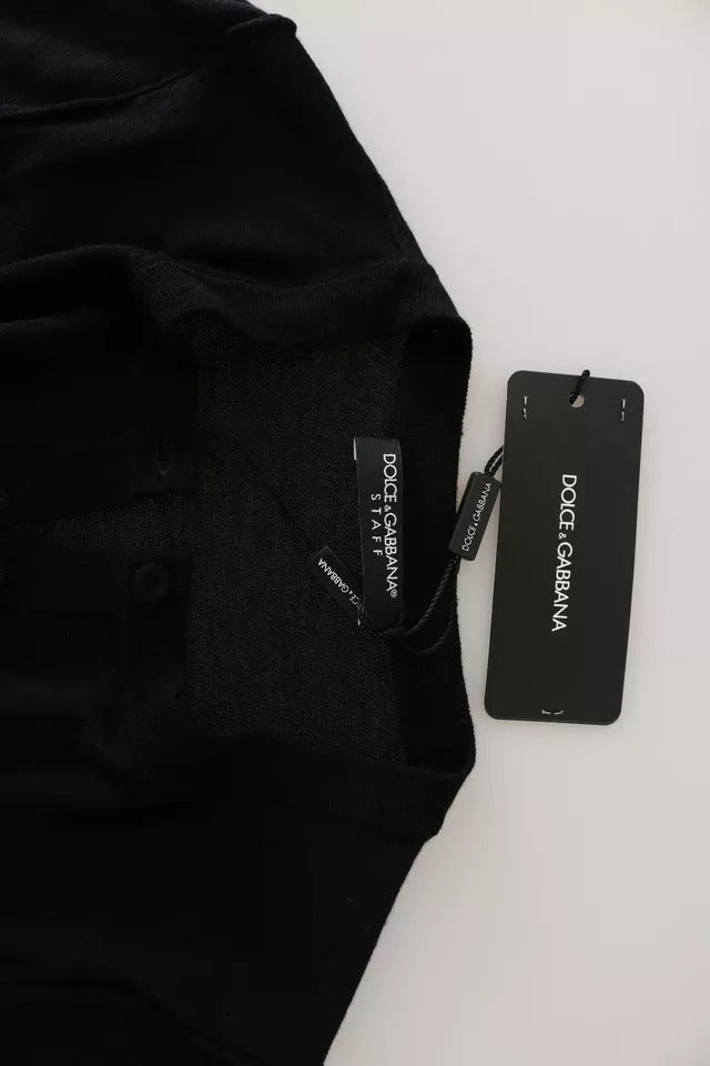 Dolce &amp; Gabbana – Schwarzes Langarm-Top aus Schurwolle, Bluse