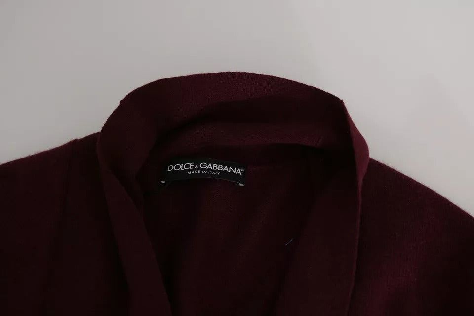 Dolce &amp; Gabbana Bordeauxfarbener Cardigan-Pullover aus Kaschmir mit Krone
