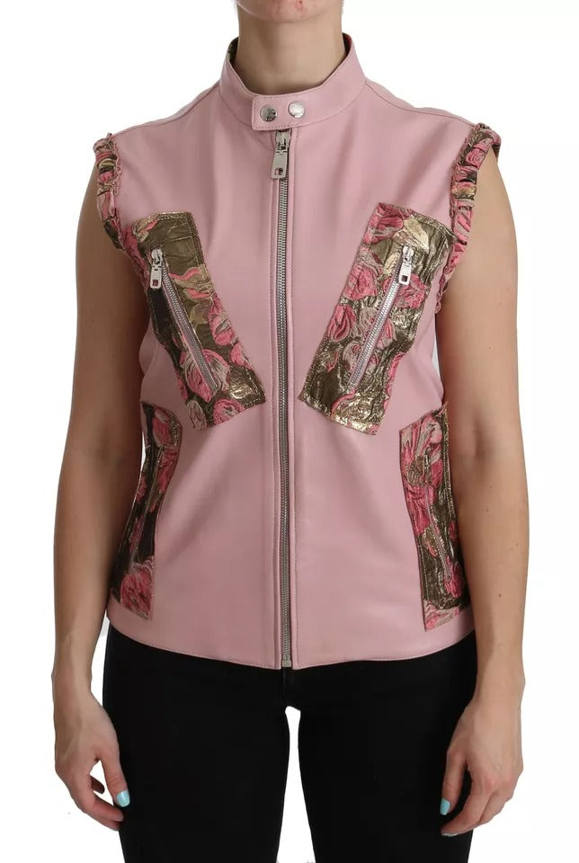 Dolce &amp; Gabbana Rosa Leder Ärmellose Weste Jacke Bluse