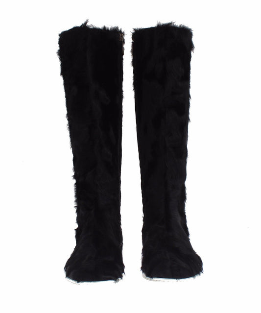 Dolce &amp; Gabbana Schwarze Xiangao-Lederstiefel aus Lammfell