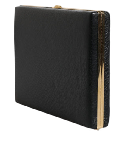 Dolce &amp; Gabbana Schwarzes Leder Goldrahmen Clutch Abend Party Handtasche