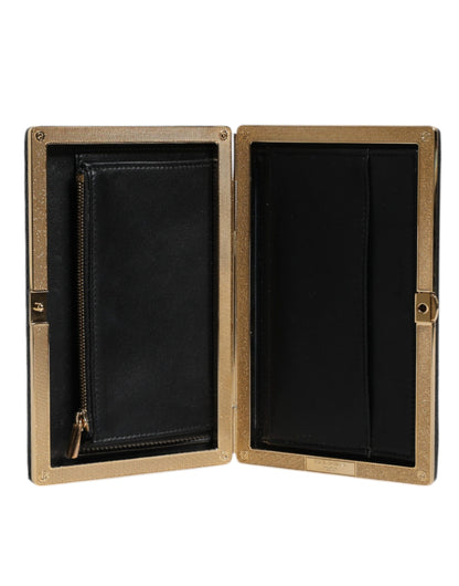 Dolce &amp; Gabbana Schwarzes Leder Goldrahmen Clutch Abend Party Handtasche