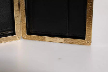 Dolce &amp; Gabbana Schwarzes Leder Goldrahmen Clutch Abend Party Handtasche