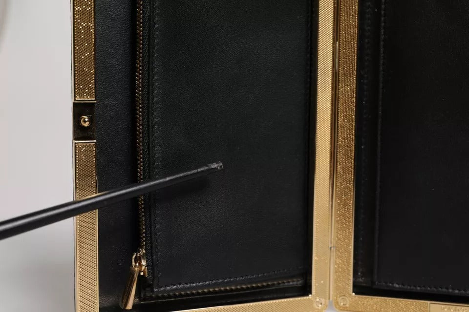 Dolce &amp; Gabbana Schwarzes Leder Goldrahmen Clutch Abend Party Handtasche