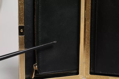 Dolce &amp; Gabbana Schwarzes Leder Goldrahmen Clutch Abend Party Handtasche