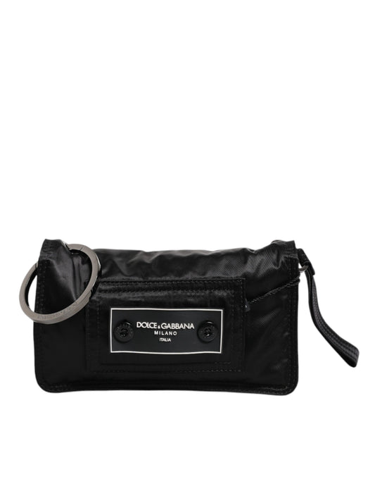Dolce &amp; Gabbana – Zweiwege-Clutch aus schwarzem Stoff mit Logo