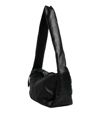 Dolce &amp; Gabbana – Schultertasche mit Logo-Schild aus schwarzem Leder