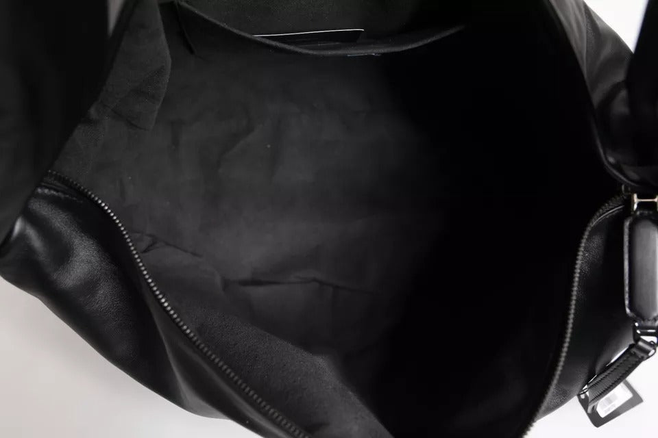 Dolce &amp; Gabbana – Schultertasche mit Logo-Schild aus schwarzem Leder