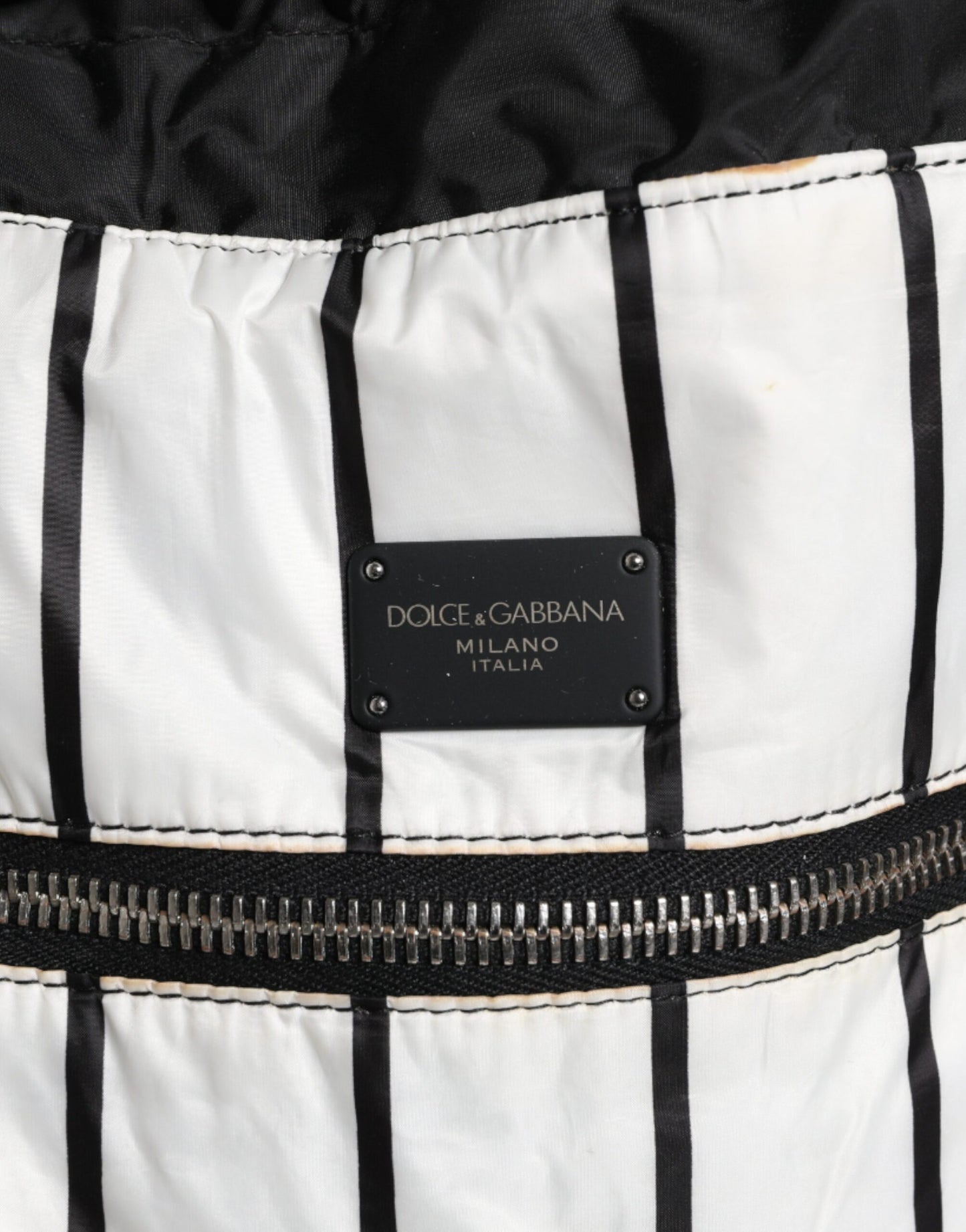 Dolce &amp; Gabbana – Rucksack aus Polyester mit Kordelzug, schwarz/weiß gestreift
