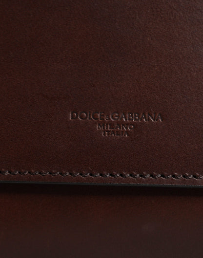 Dolce & Gabbana Brown Leather Logo Embossed Crossbody Bag