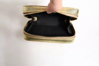 Dolce &amp; Gabbana Clutch aus goldenem Leder mit DG-Logo-Plakette und Rundum-Reißverschluss