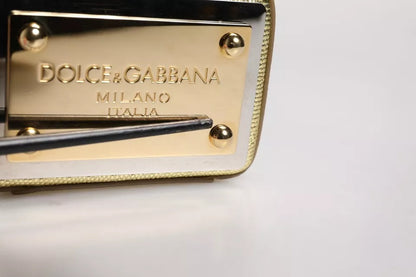 Dolce &amp; Gabbana Clutch aus goldenem Leder mit DG-Logo-Plakette und Rundum-Reißverschluss